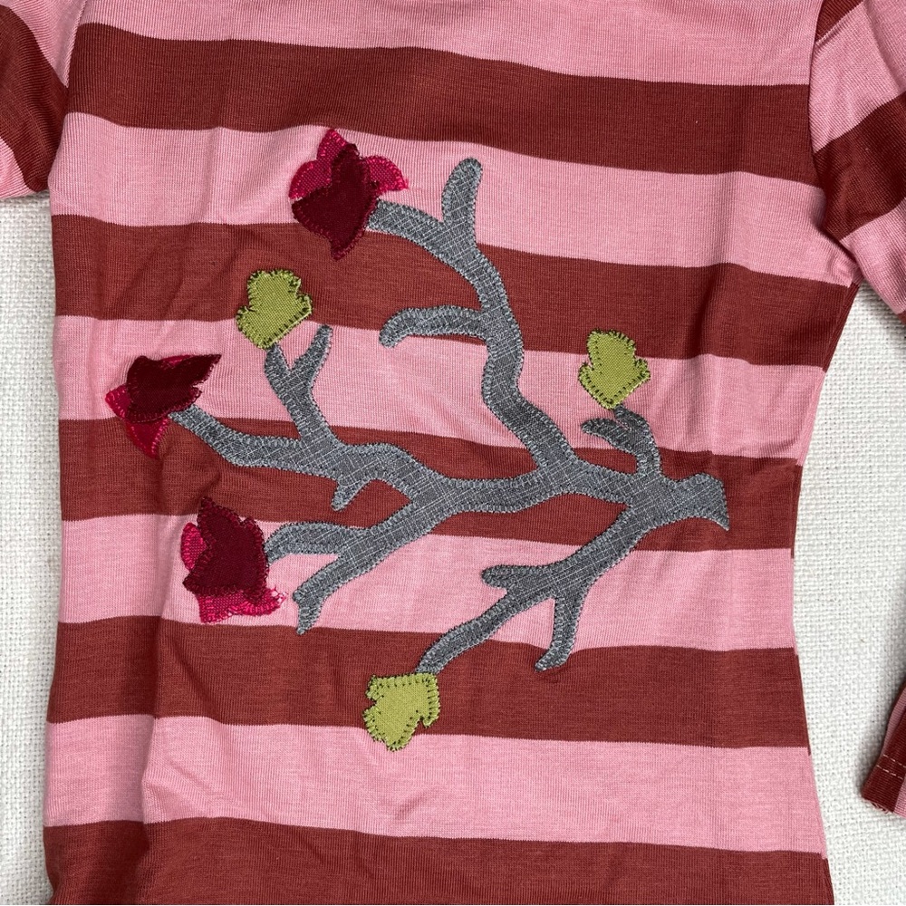 Persnickety Autumn Splendor Ruffle Sleeve Tee Brown Pink Stripe Applique… - Picture 6 of 11